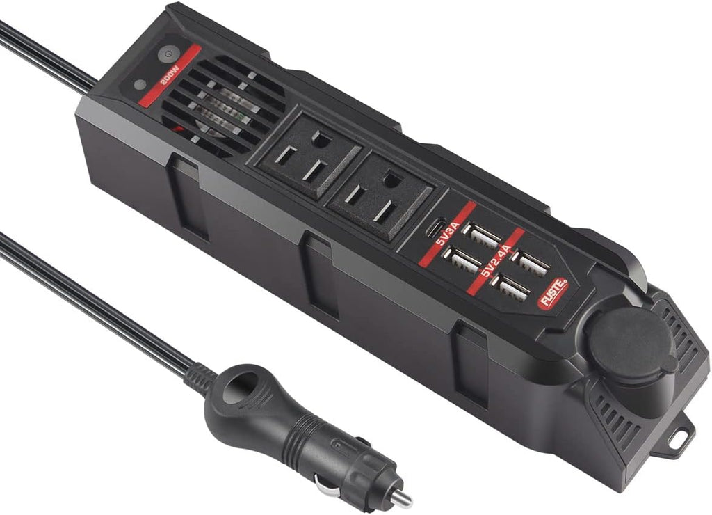 200W Power Inverter, DC 12V to 110V AC Car Converter, Dual AC Outlets, Pack of 2 E51057