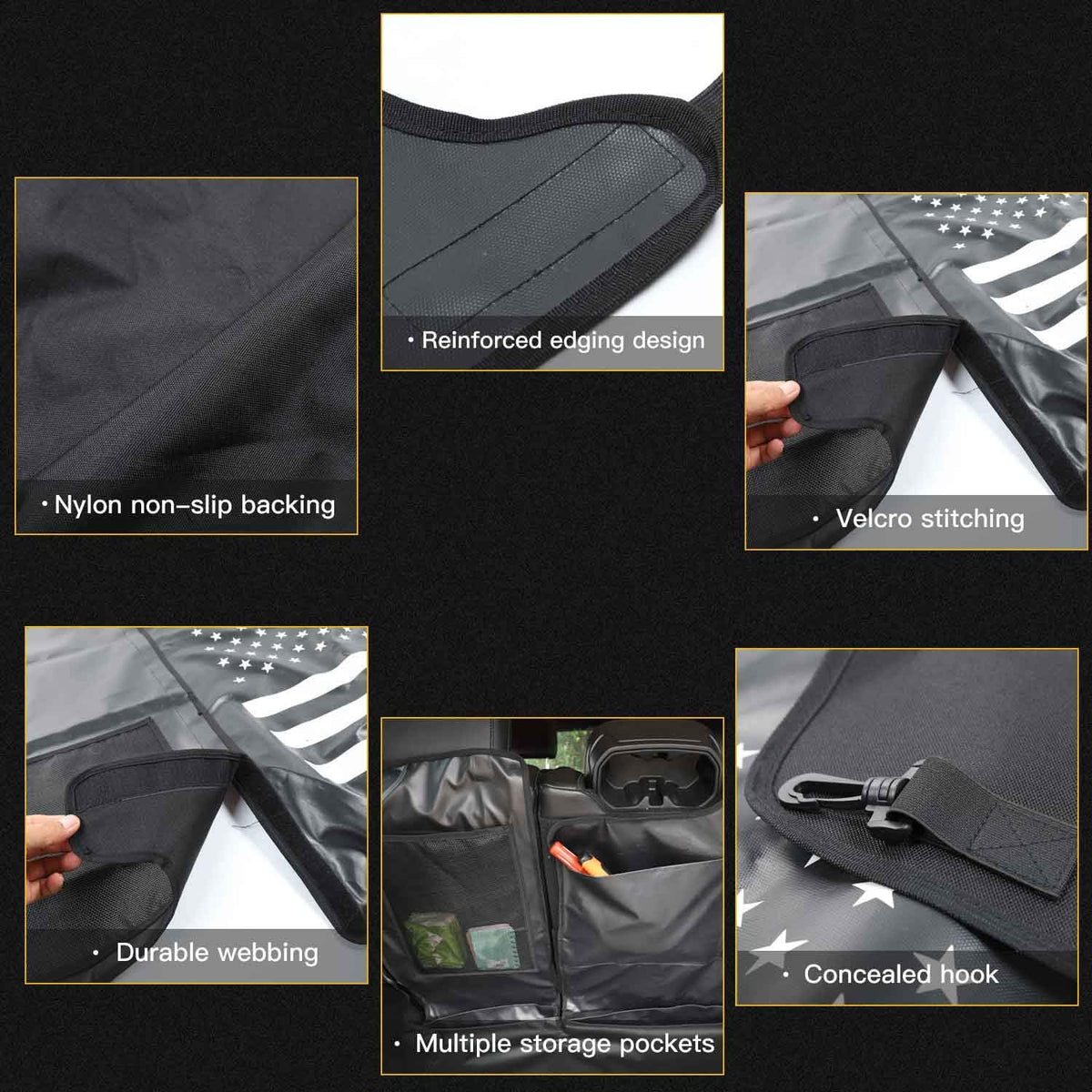 Waterproof Dog Cargo Cover Mat with Corner Protector Washable Durable Pet Trunk Cargo Liner (Black US Flag) T31789