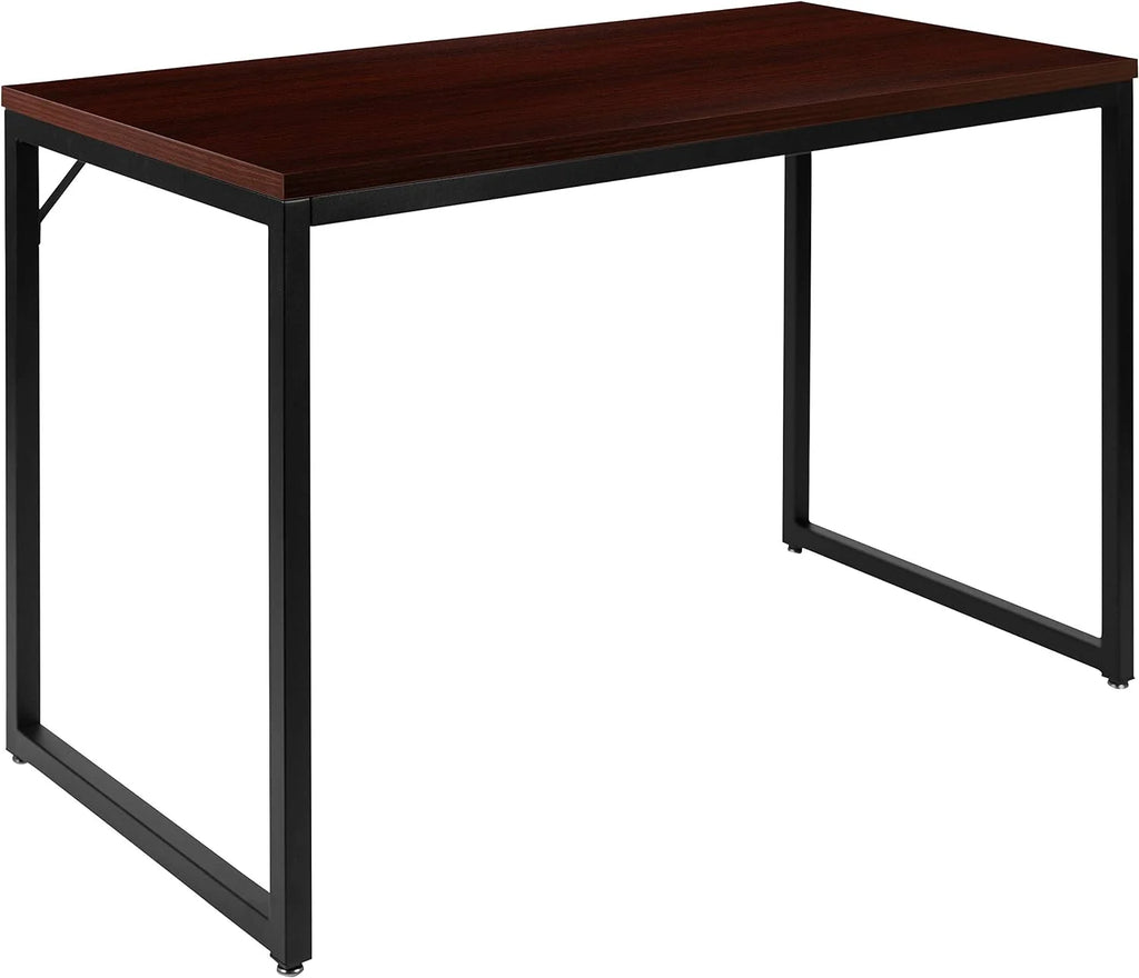 47 Inch Computer Desk with Red Mahogany Wood Grain Finish D1808