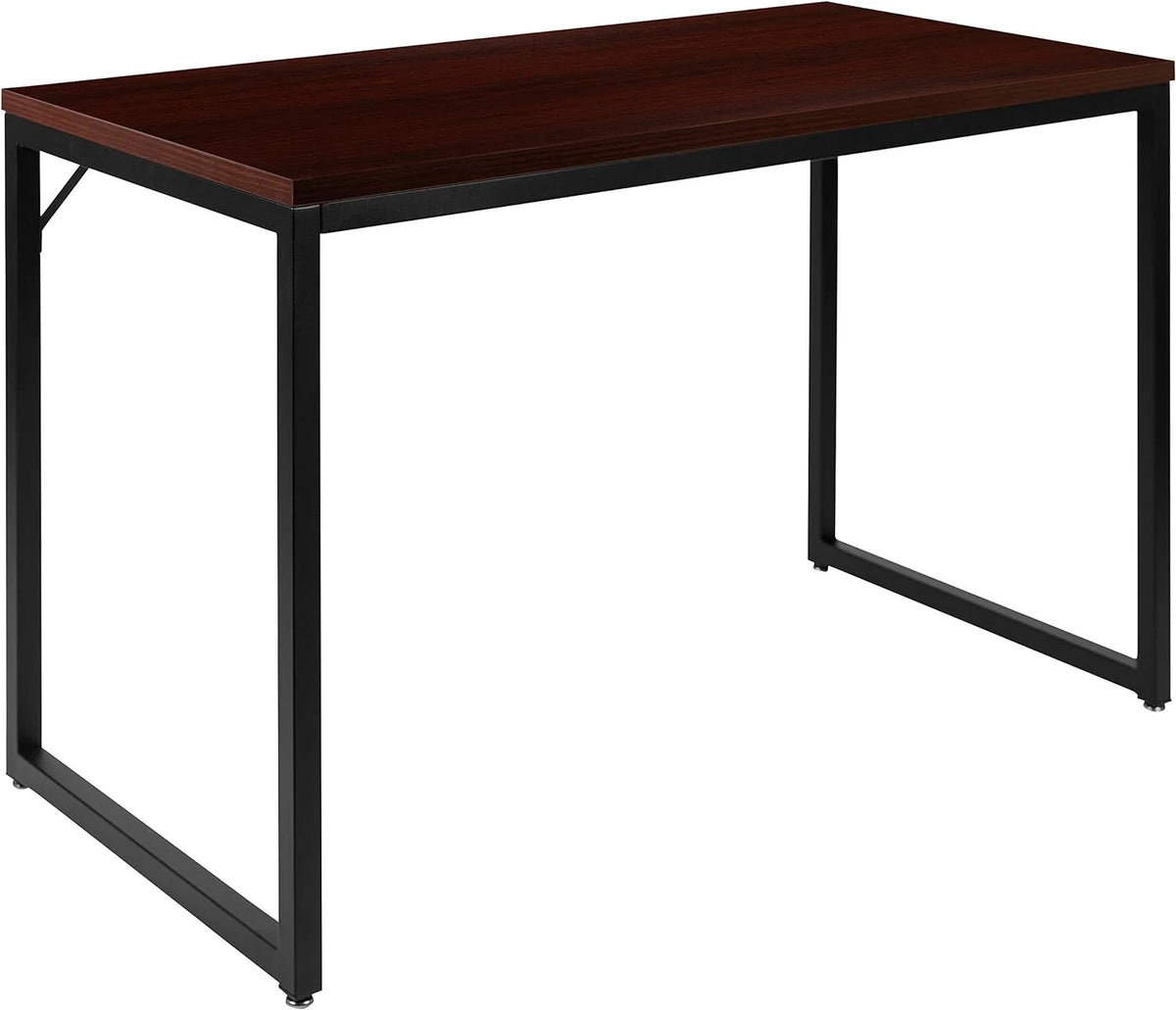 47 Inch Computer Desk with Red Mahogany Wood Grain Finish D1808