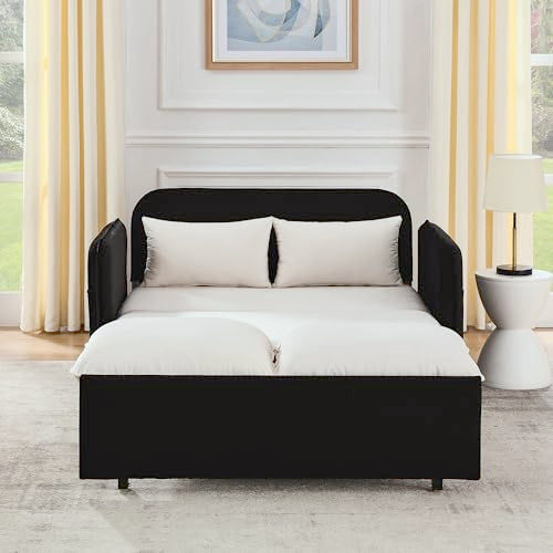 Velvet Convertible Sofa Bed with Removable Armrests Y97196
