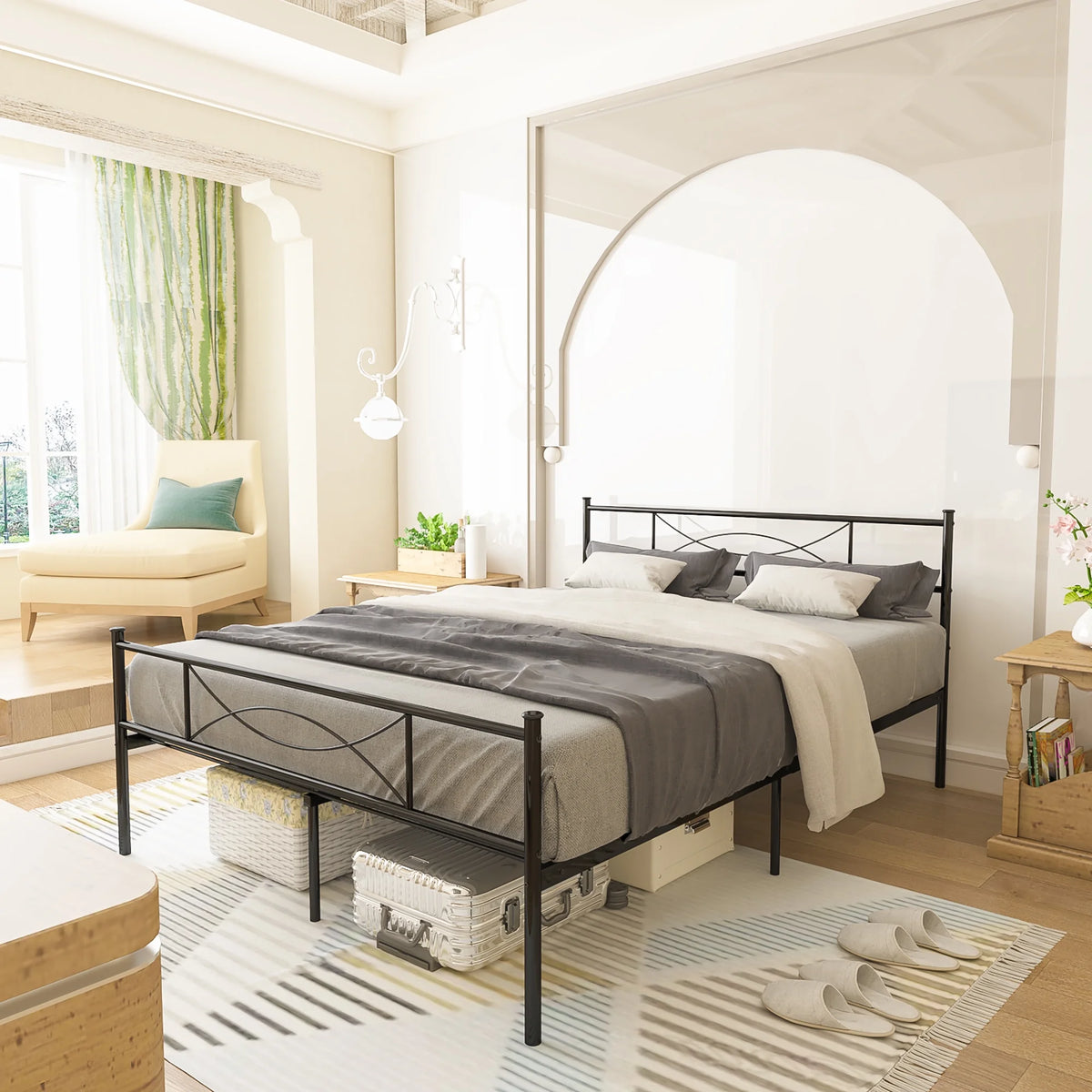 Full Size Metal Bed with Headboard Q423