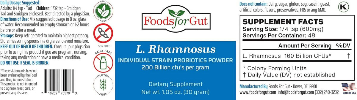 Lactobacillus Rhamnosus Probiotic Powder 200 Billion cfu's 30 Gram Y478