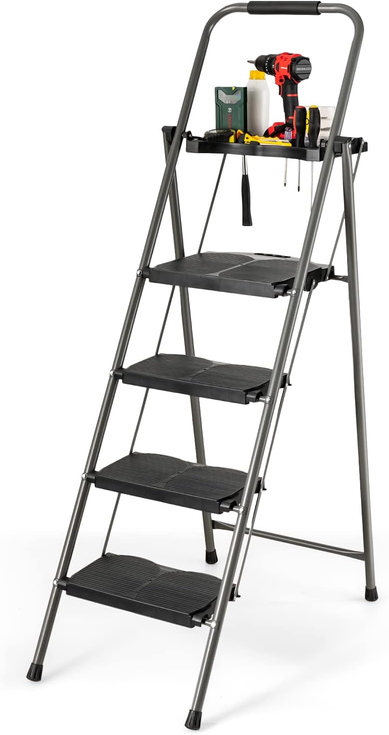 4 Step Folding Ladder with Handrail, Black K650