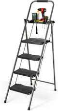 4 Step Folding Ladder with Handrail, Black K650
