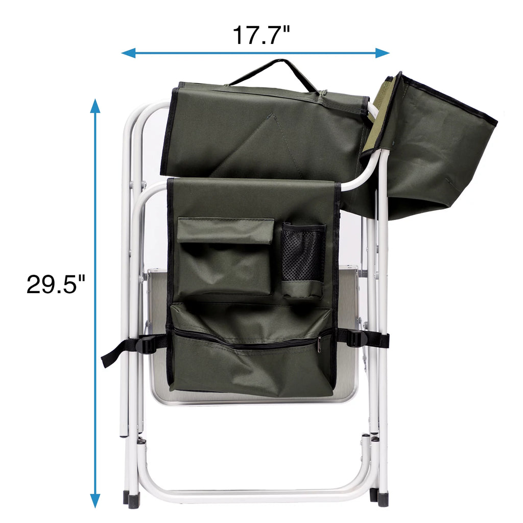 Padded Folding Outdoor Chair with Side Table and Storage Pockets, Lightweight Oversized Directors Chair, Green V232