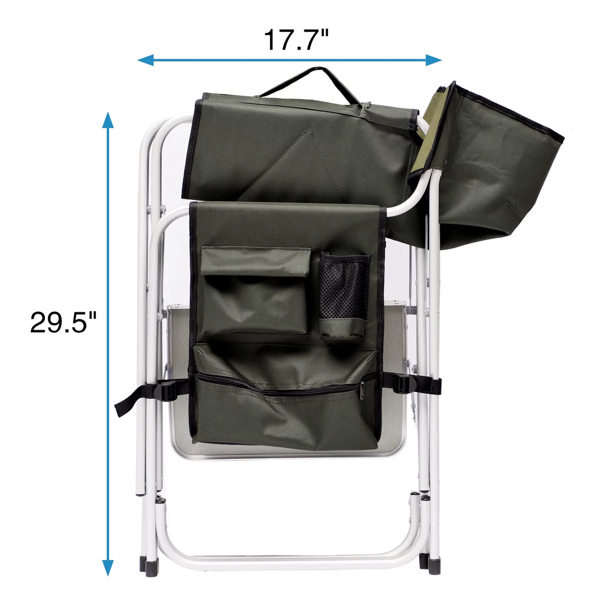 Padded Folding Outdoor Chair with Side Table and Storage Pockets, Lightweight Oversized Directors Chair, Green V232