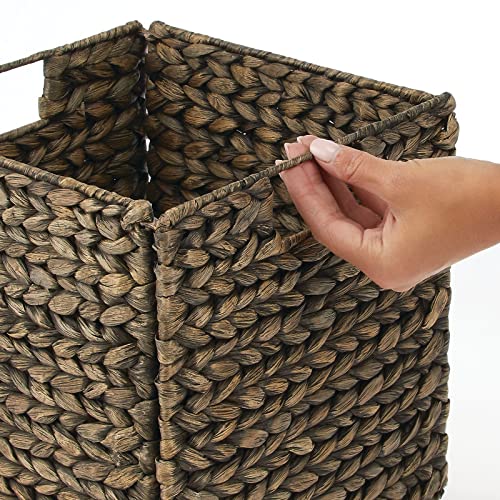 Black Wash Woven Hyacinth Cube Organizer Basket with Handles, 8 Pack S87708