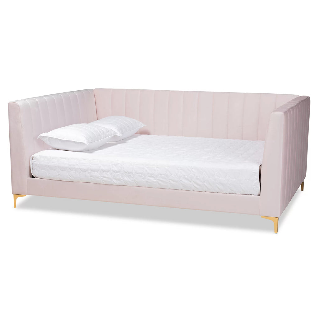 Light Pink Velvet Gold Finished Full Daybed Q9902