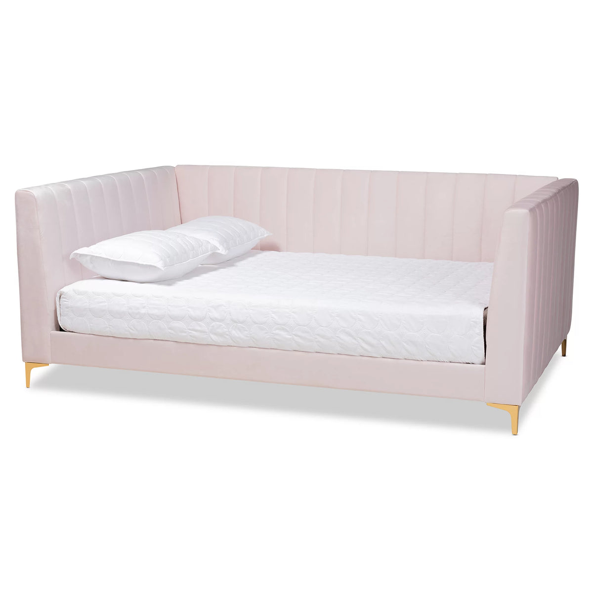 Light Pink Velvet Gold Finished Full Daybed Q9902