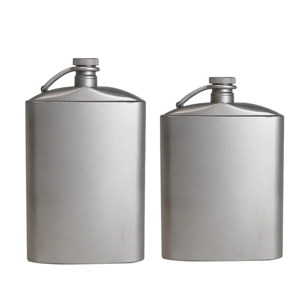 Titanium Flask Hip Flagon with Screw Clip Ultralight Hydration Flat Bottle with Ti Funnel R9336