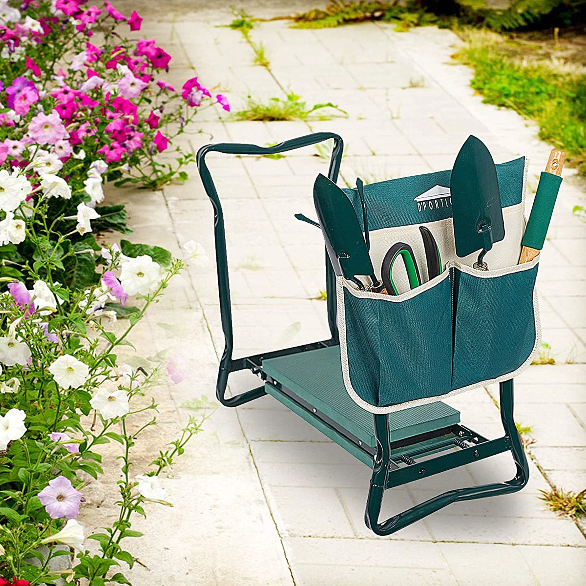 Folding Garden Kneeler Seat Portable Bench Stool with Kneeling Pad Y54520