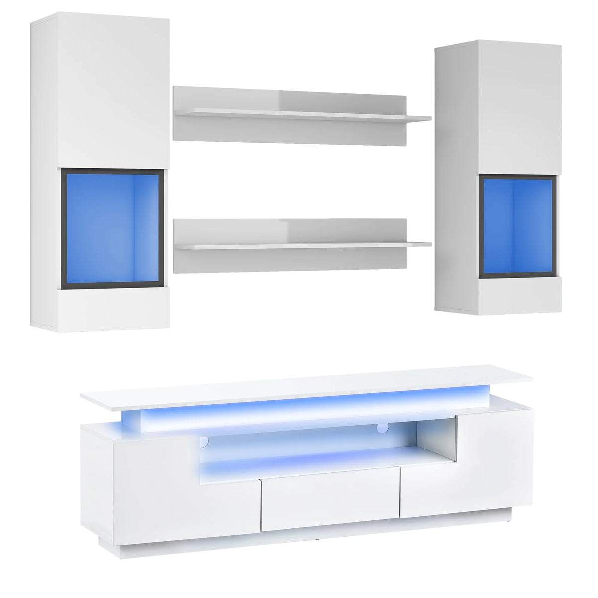 White High Gloss Wall Mounted TV Stand with LED Light Strips D351783