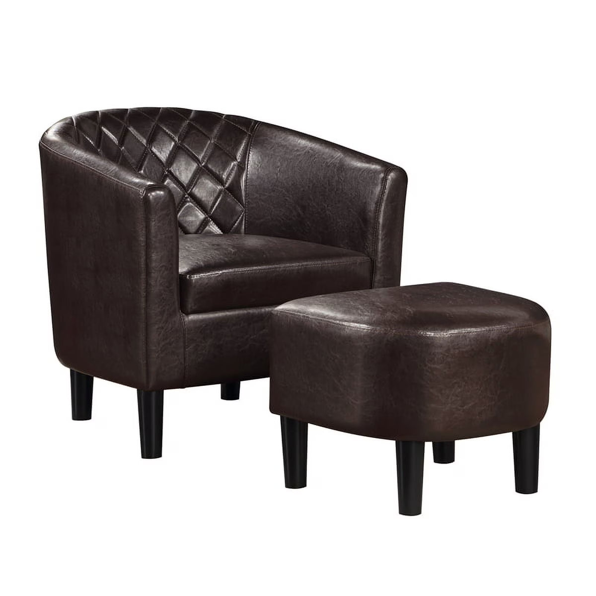 Espresso Faux Leather Fabric Accent Chair with Ottoman J84091