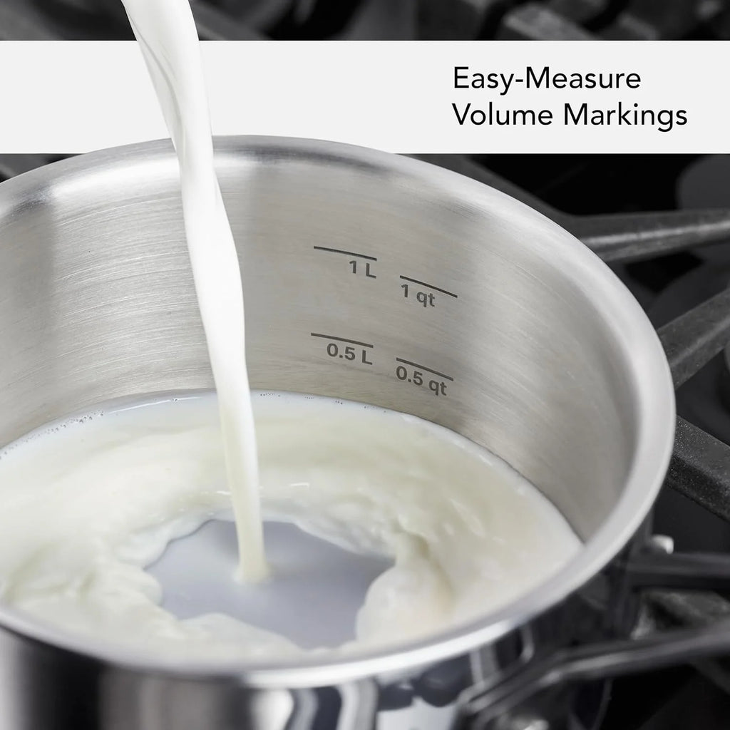 5-Ply Clad Polished Stainless Steel Saucepan with Lid, 3 Quart W976274