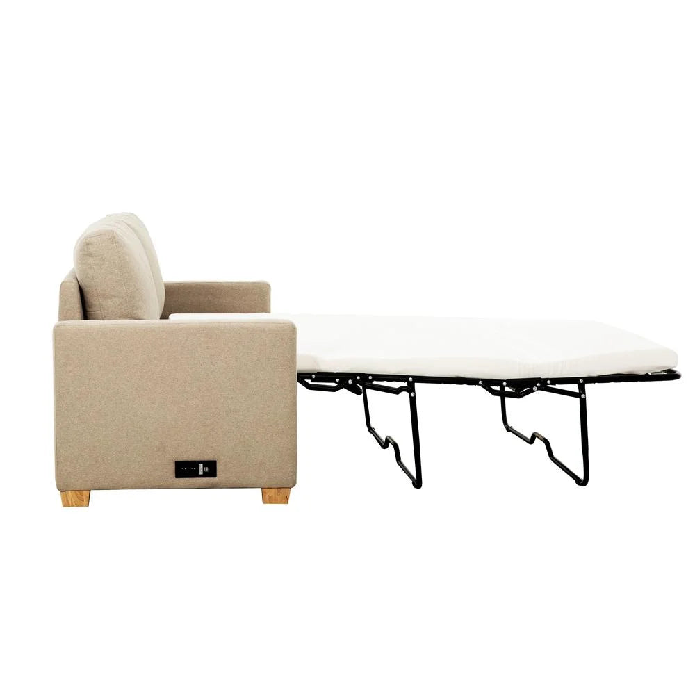 Beige Convertible Full Sleeper Sofa with USB Port T82672