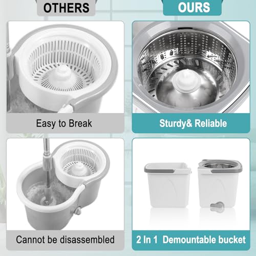 Spin Mop and Bucket with Wringer Set, 4 Reusable Microfiber Mop Pads Q2622