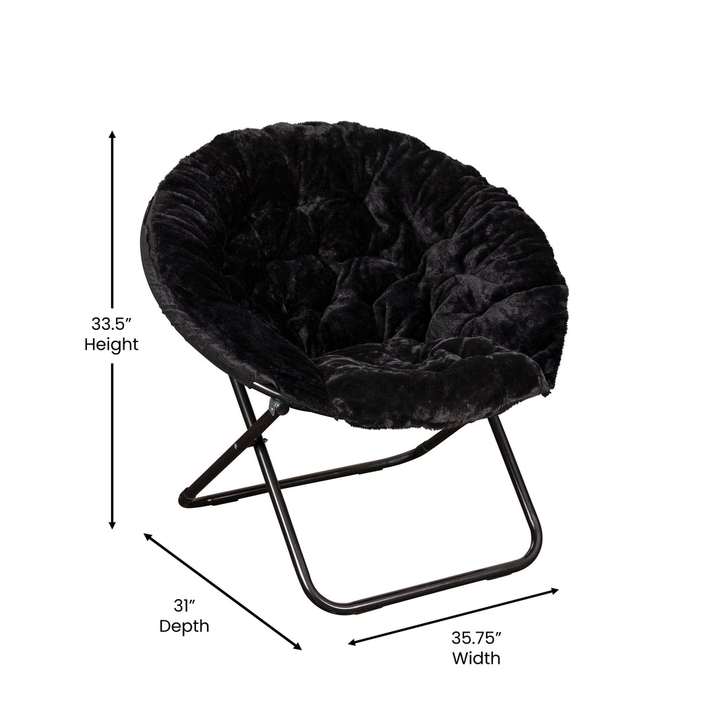 Oversize Black Faux Fur Folding Saucer Moon Chair H20366