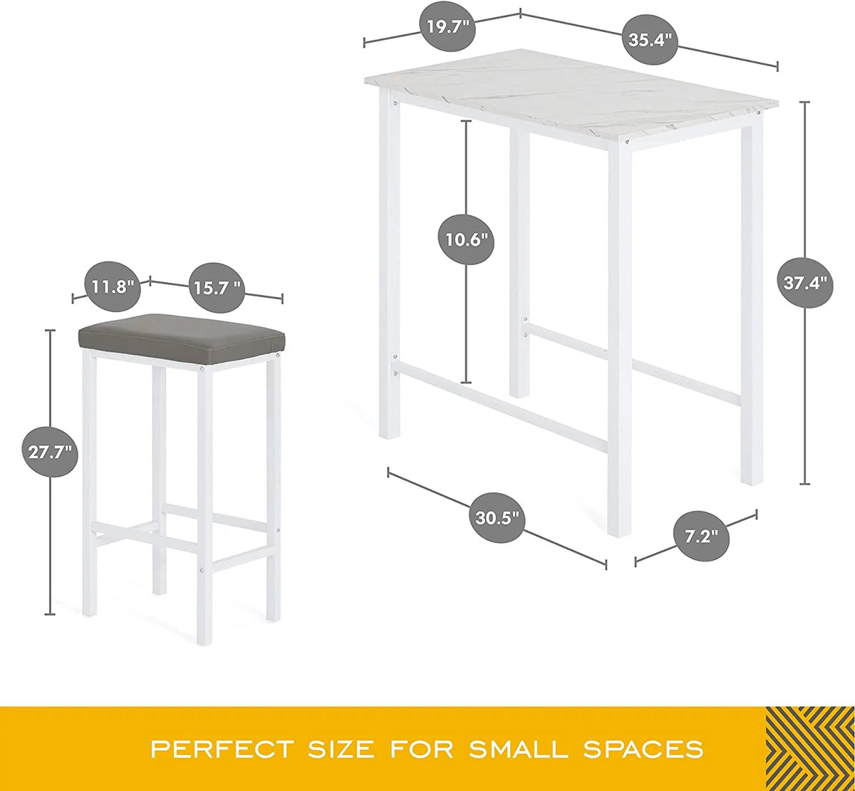White 3-Piece Kitchen Table Set with 2 Backless Stools K498128