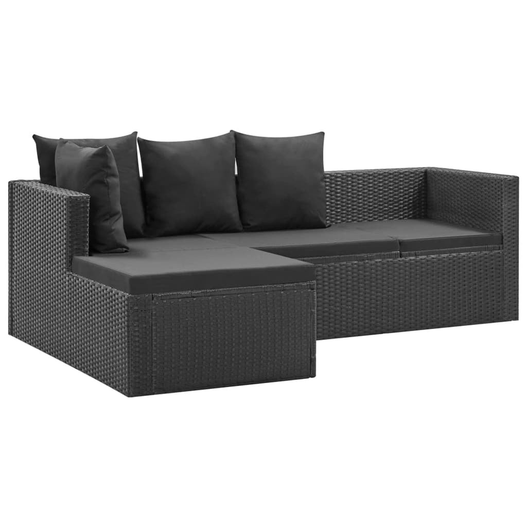 4 Piece Poly Rattan Black Outdoor Sectional Sofa Set with Cushions and Coffee Table S457430