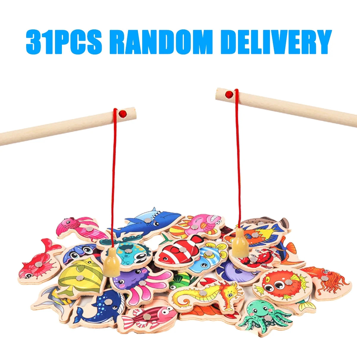 Magnetic Fishing Game Toys Set with Wooden Fish Rod Q960