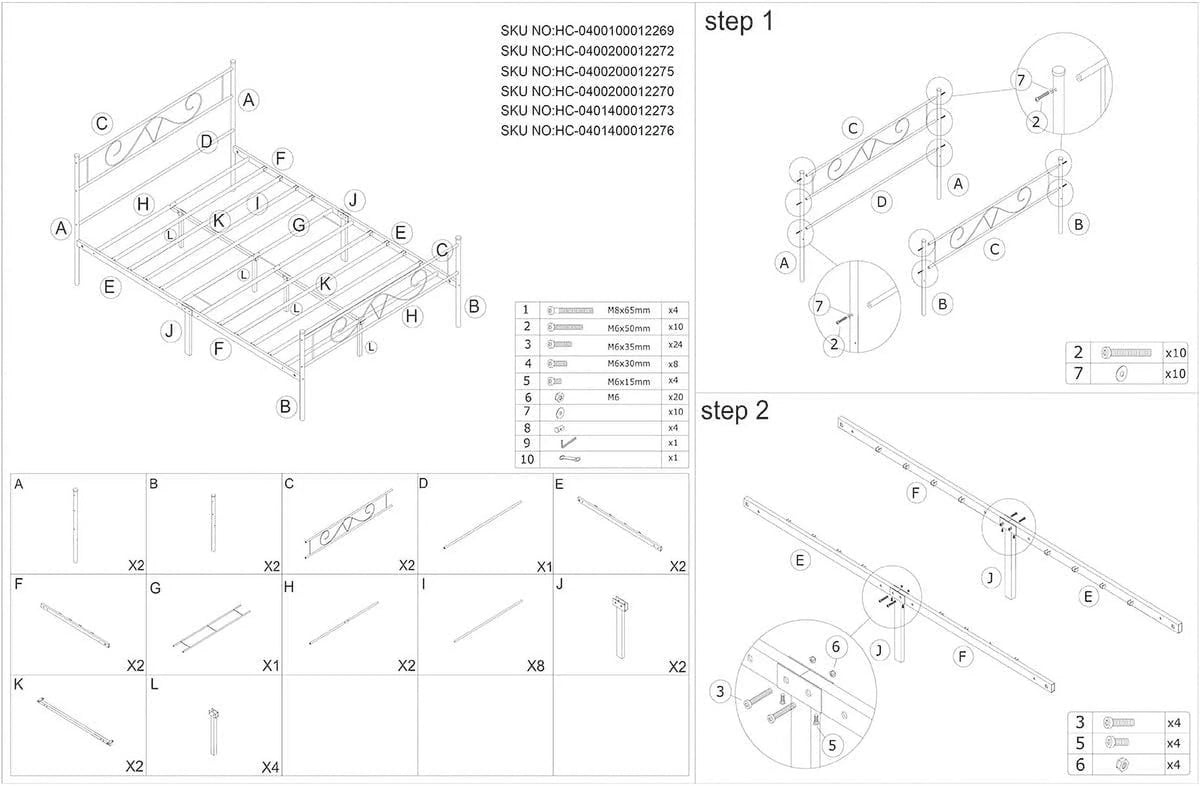 Queen Size Metal Platform Bed Frame with Headboard E86433