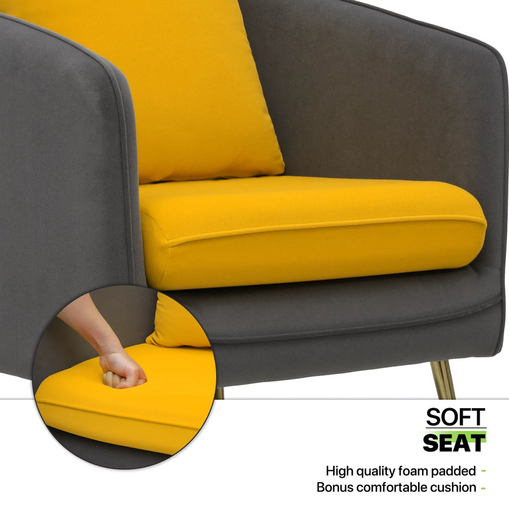 Yellow Grey Upholstered Barrel Armchair T28179