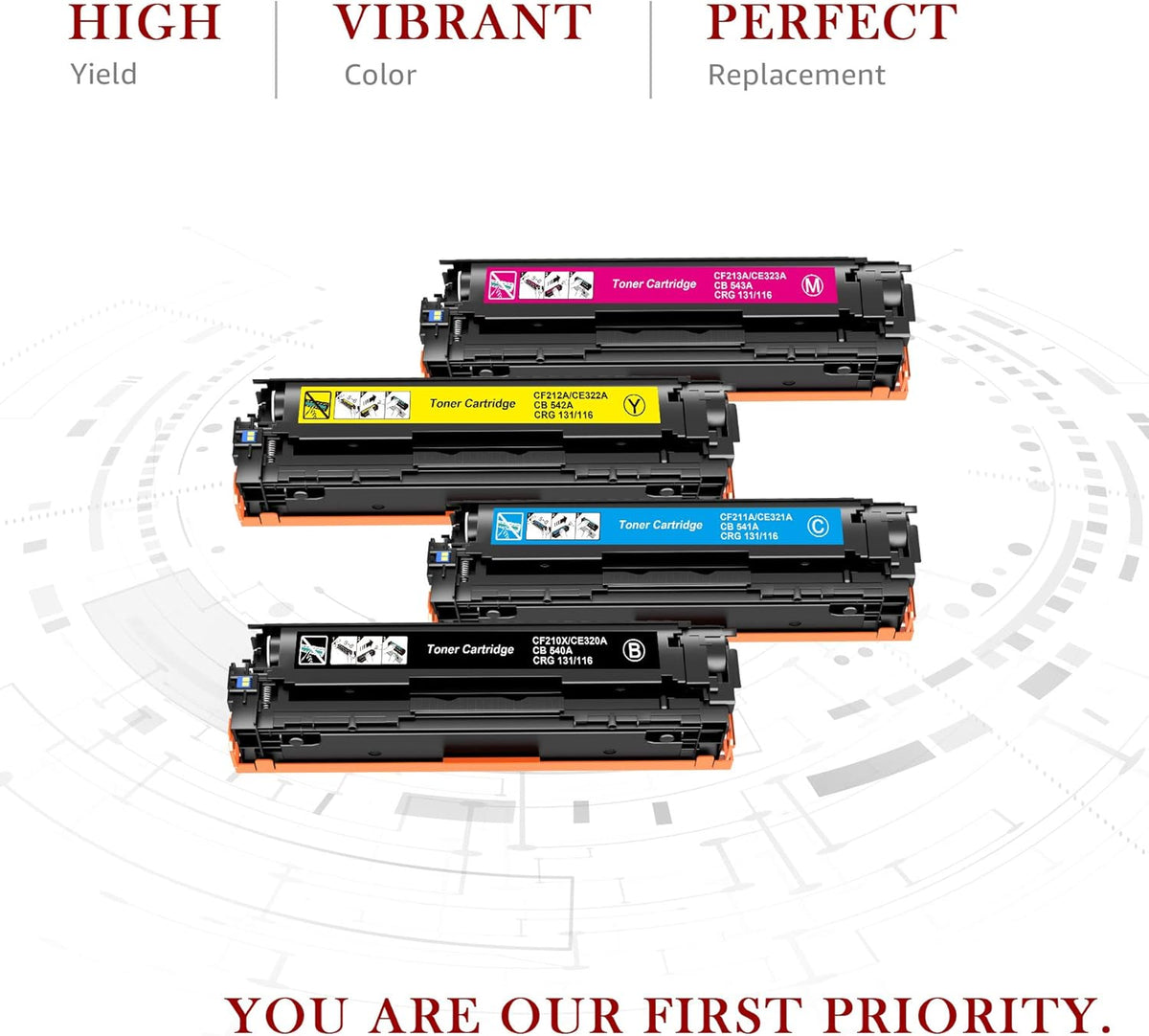 Compatible Toner Cartridges 4-Pack Black Cyan Magenta Yellow A5115