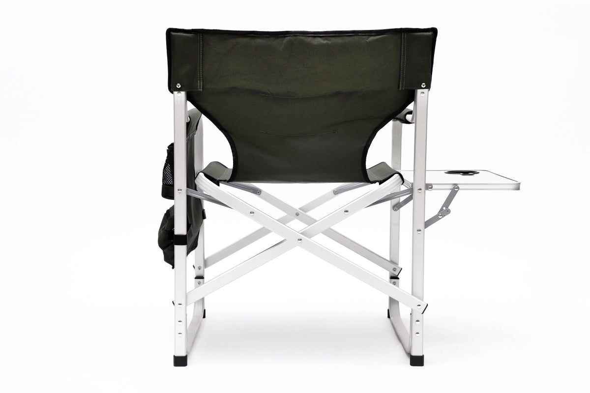 Padded Folding Outdoor Chair with Side Table and Storage Pockets, Lightweight Oversized Directors Chair, Green V232