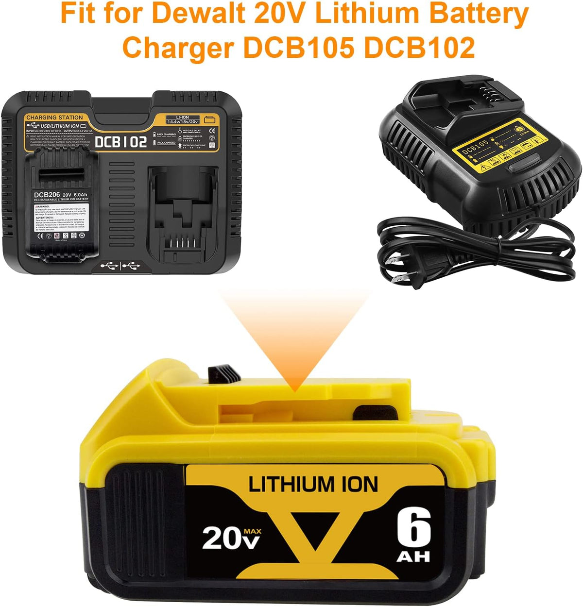 4 Packs 6.0Ah DCB206 Battery Compatible with Dewalt 20V Max Lithium E706