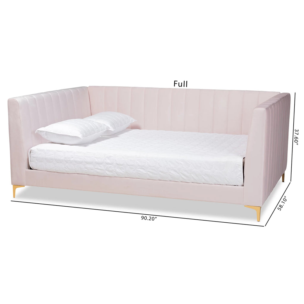 Light Pink Velvet Gold Finished Full Daybed Q9902