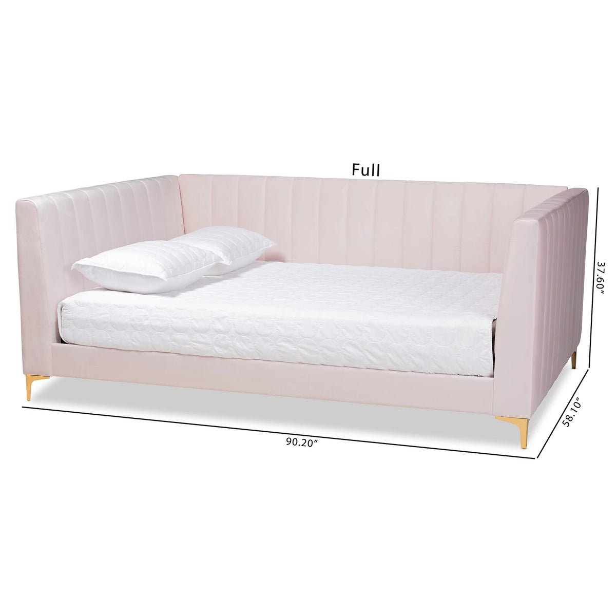 Light Pink Velvet Gold Finished Full Daybed Q9902