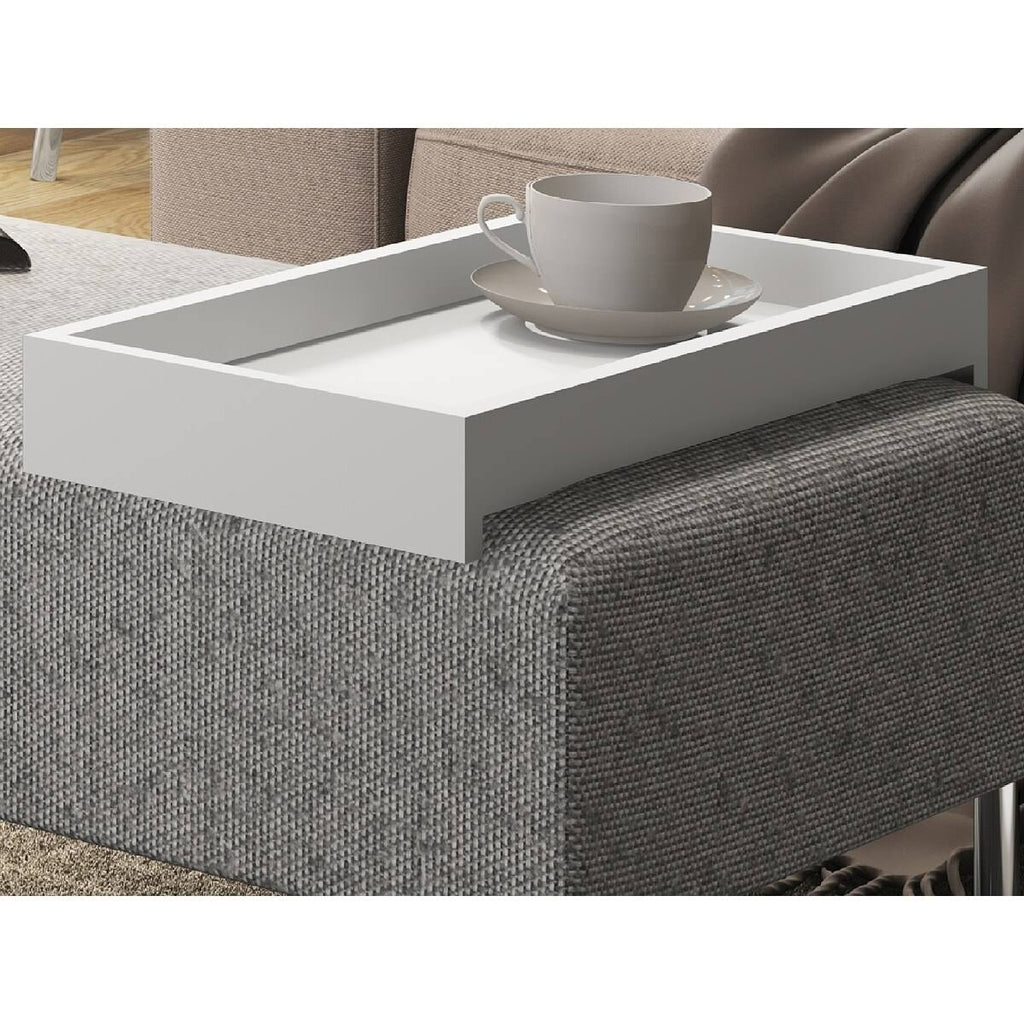 Light Gray Linen Fabric Bench with Chromed Base and White Tray D8783