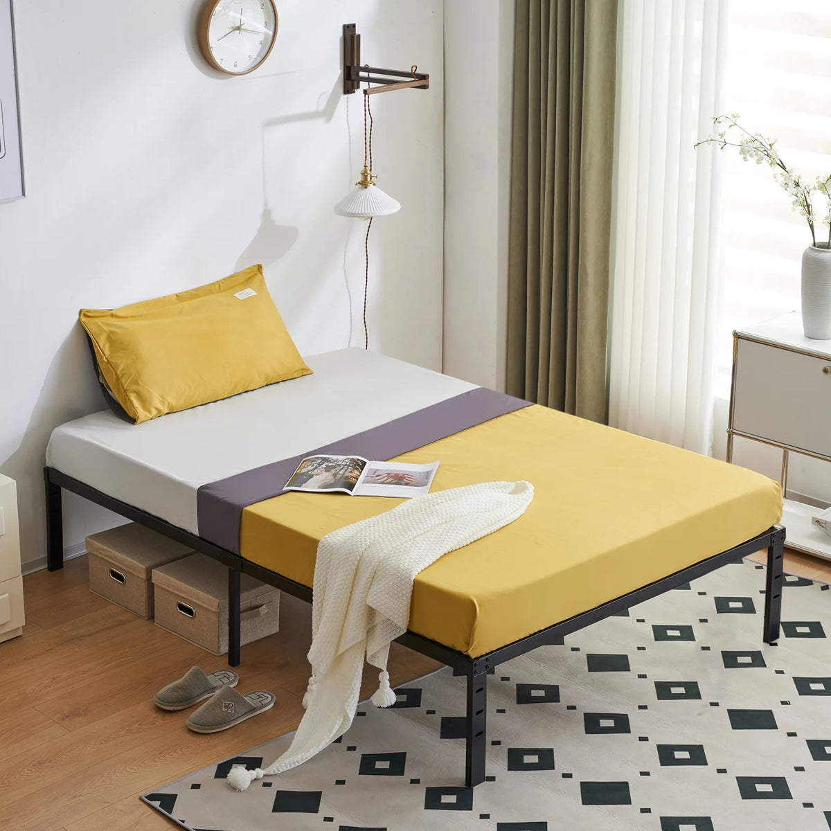 Twin Size Black Metal Platform Bed Q68609