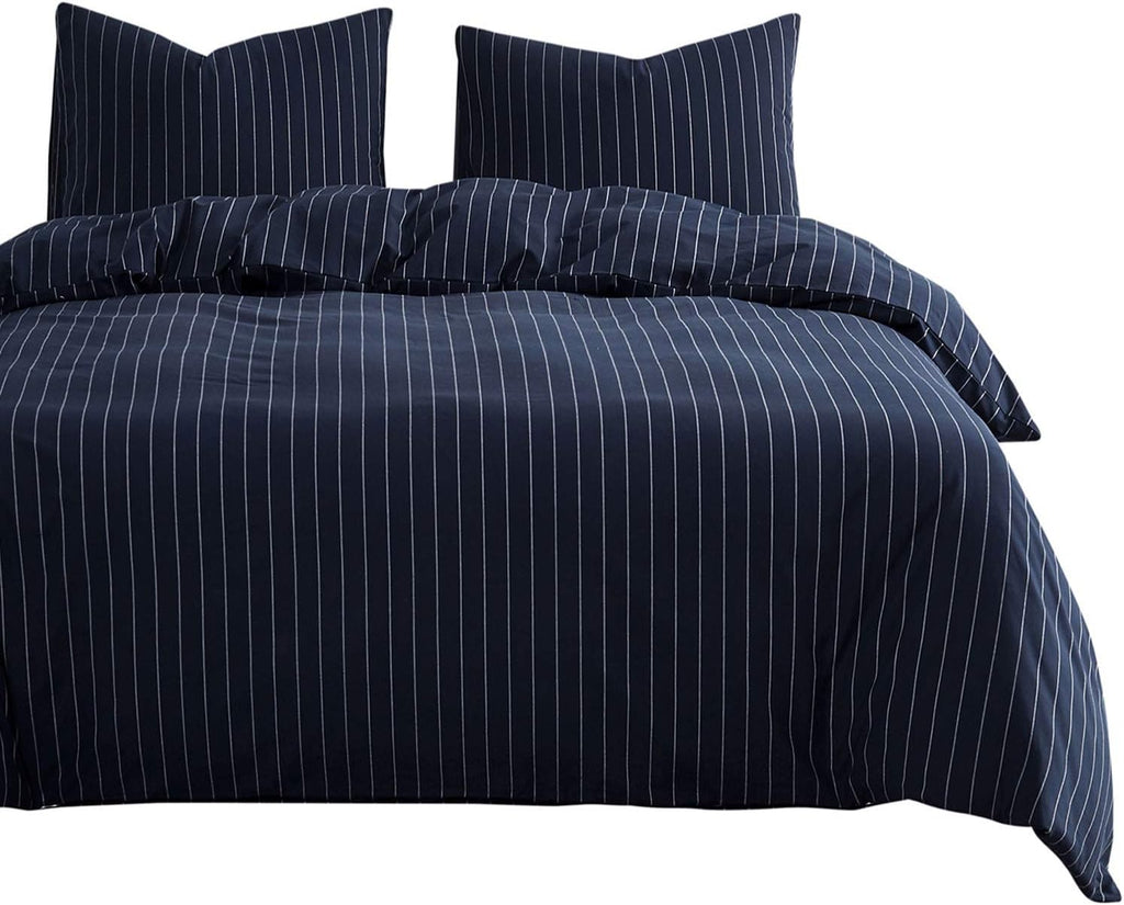 Gray Striped King Size 3pcs Washed Cotton Duvet Cover Set with Zipper Closure C40977