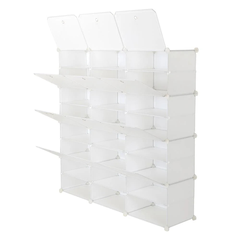 12 Cubes Stackable Shoe Storage Cabinet 8 Tiers White I15529