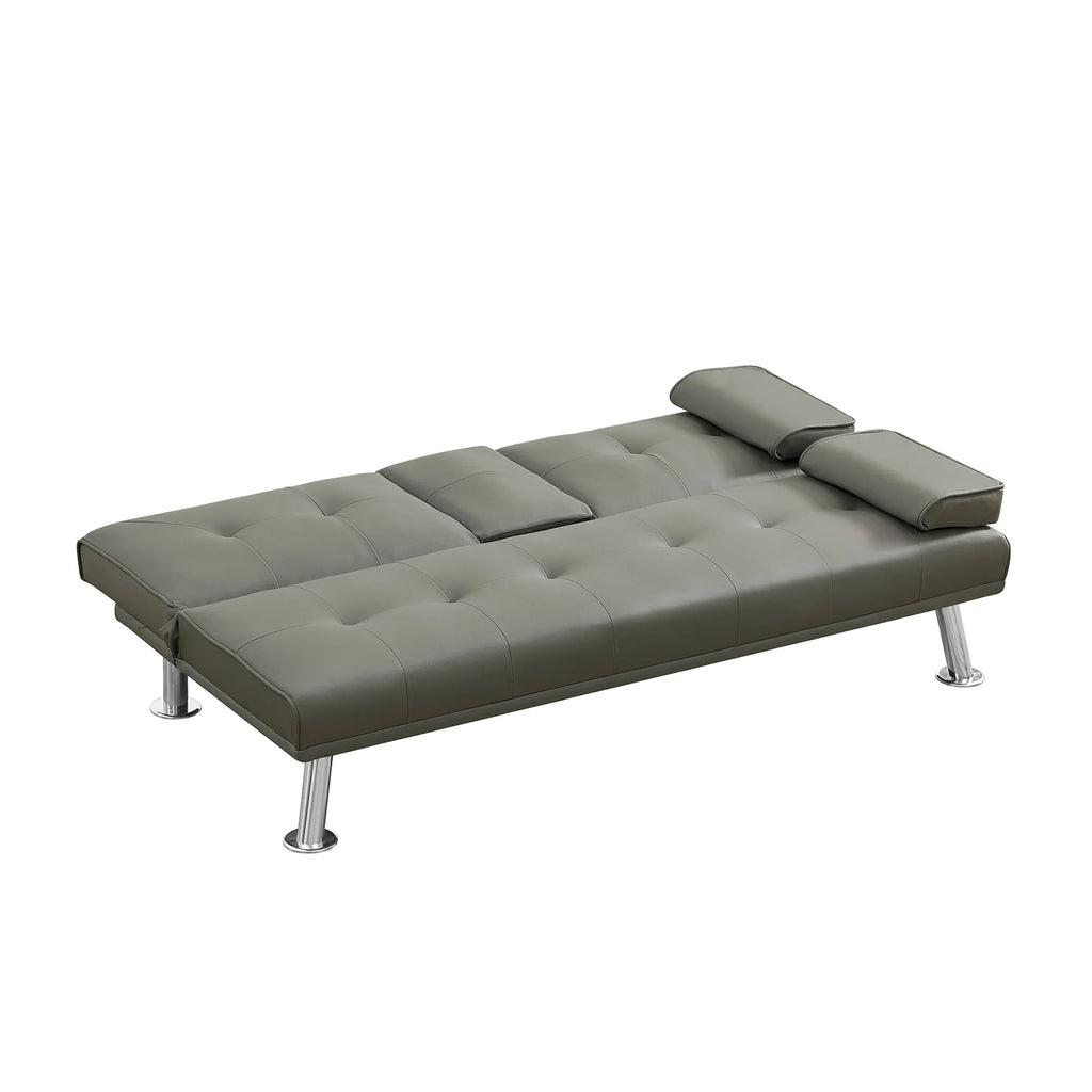 Gray Faux Leather Loveseat Sofa Bed with Cup Holders G547437