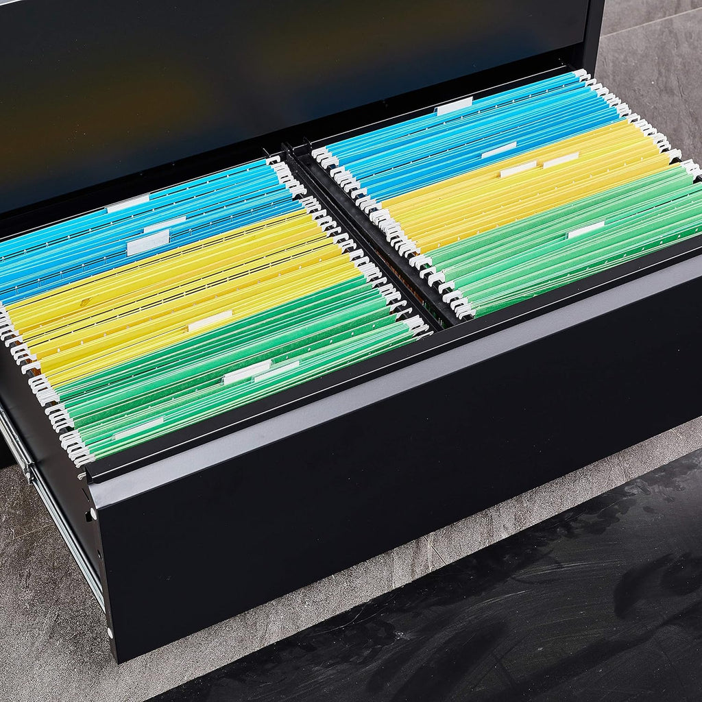 Black 2 Drawer Metal Lateral File Cabinet with Lock L6534