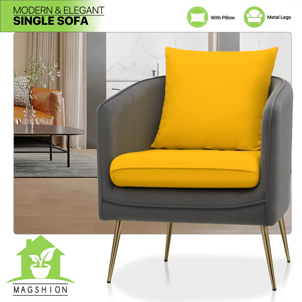 Yellow Grey Upholstered Barrel Armchair T28179