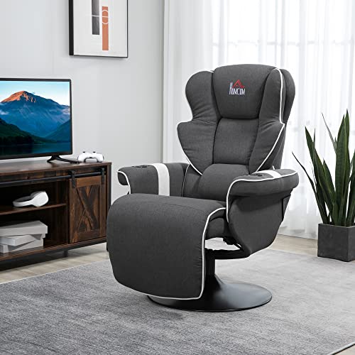 Black Manual Recliner Swivel Lounge Armchair with Footrest and Two Cup Holders K536637