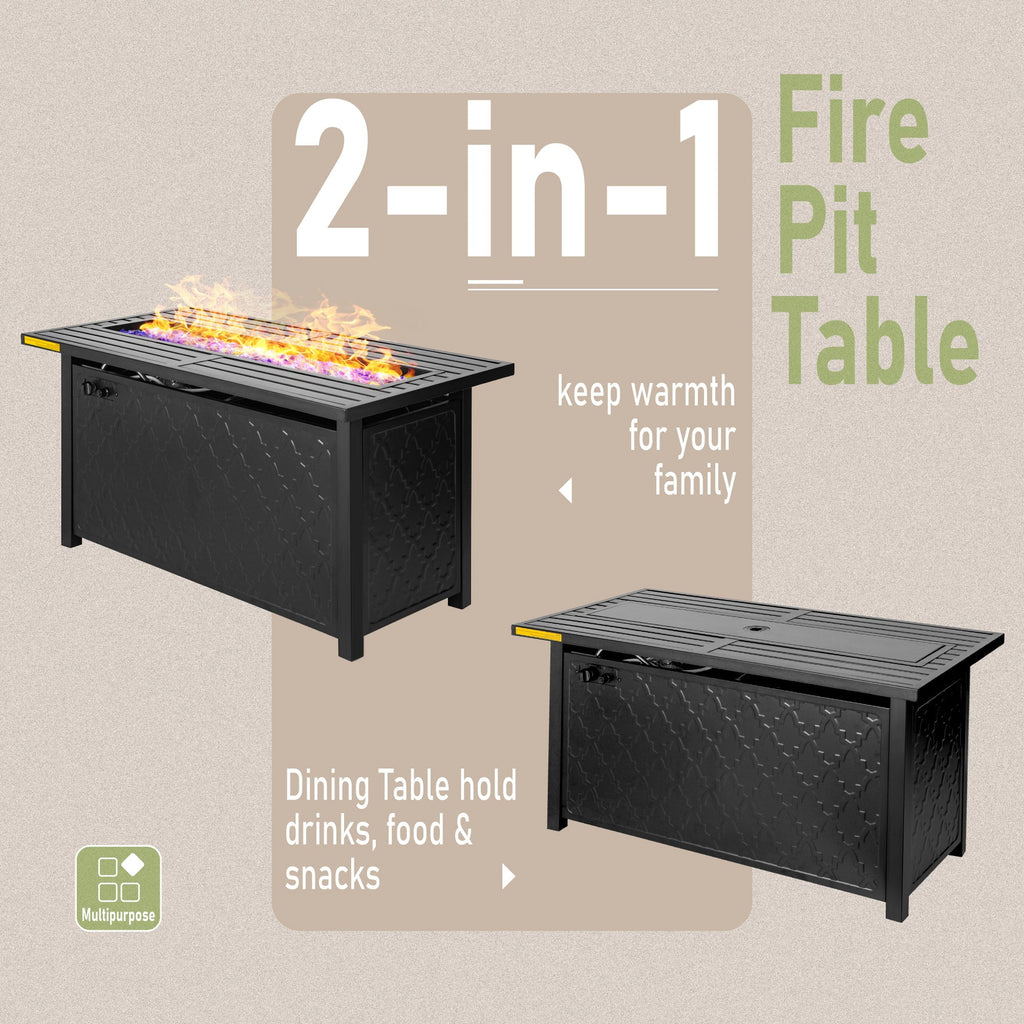4 Pieces Patio Conversation Set with Fire Pit Table Steel Sectional Sofa Beige Cushions M5596