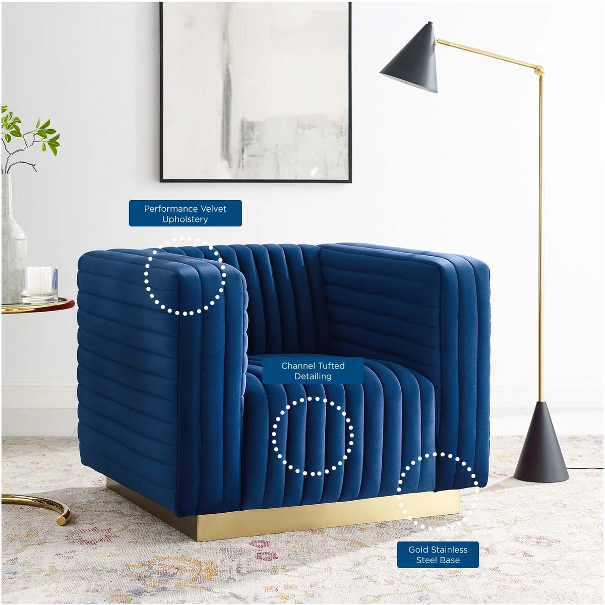Navy Velvet Accent Armchair R77666