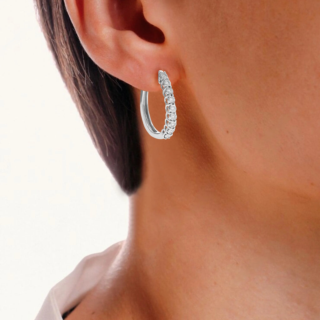 1/4 CTTW Lab Grown Diamond Hoop Earrings 925 Sterling Silver 3/4 Inch A11265