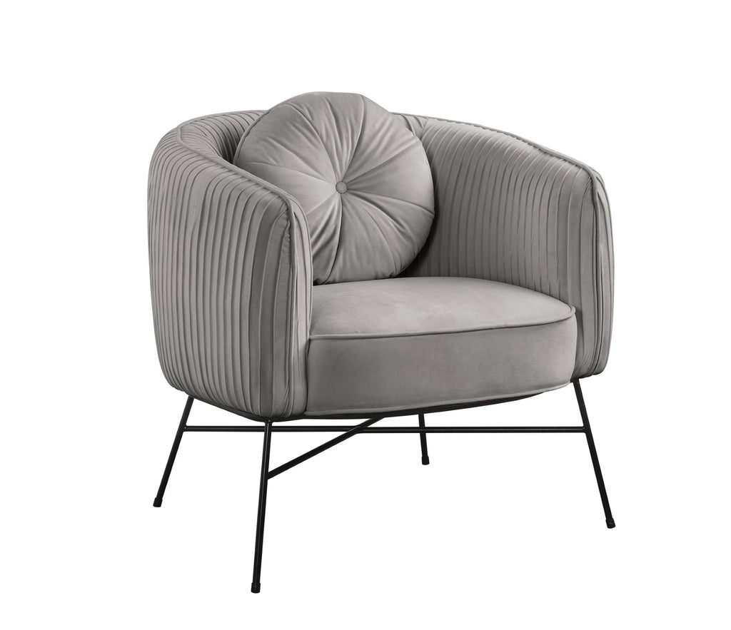 Gray Velvet Barrel Accent Chair with Metal Base B37404