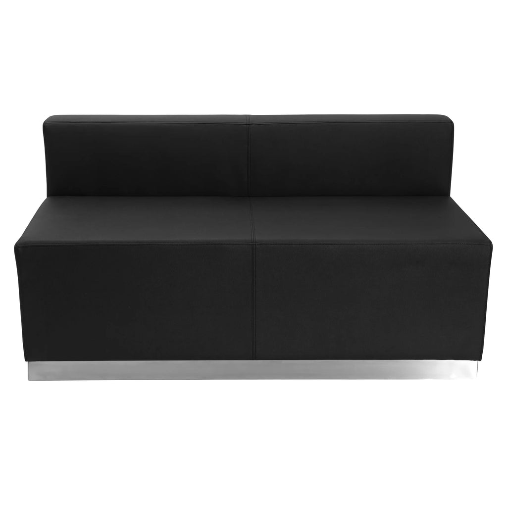 Black LeatherSoft Loveseat with Brushed Stainless Steel Base R725163