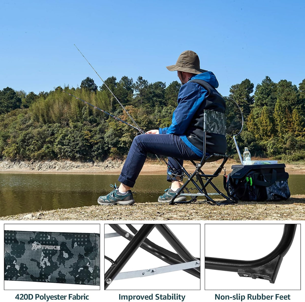 Folding Fishing Chair with Rod Holder V5552