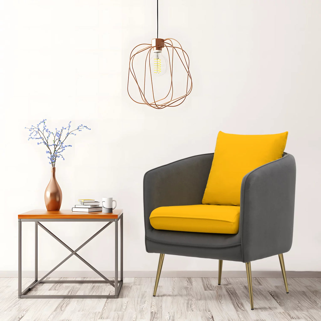 Yellow Grey Upholstered Barrel Armchair T28179