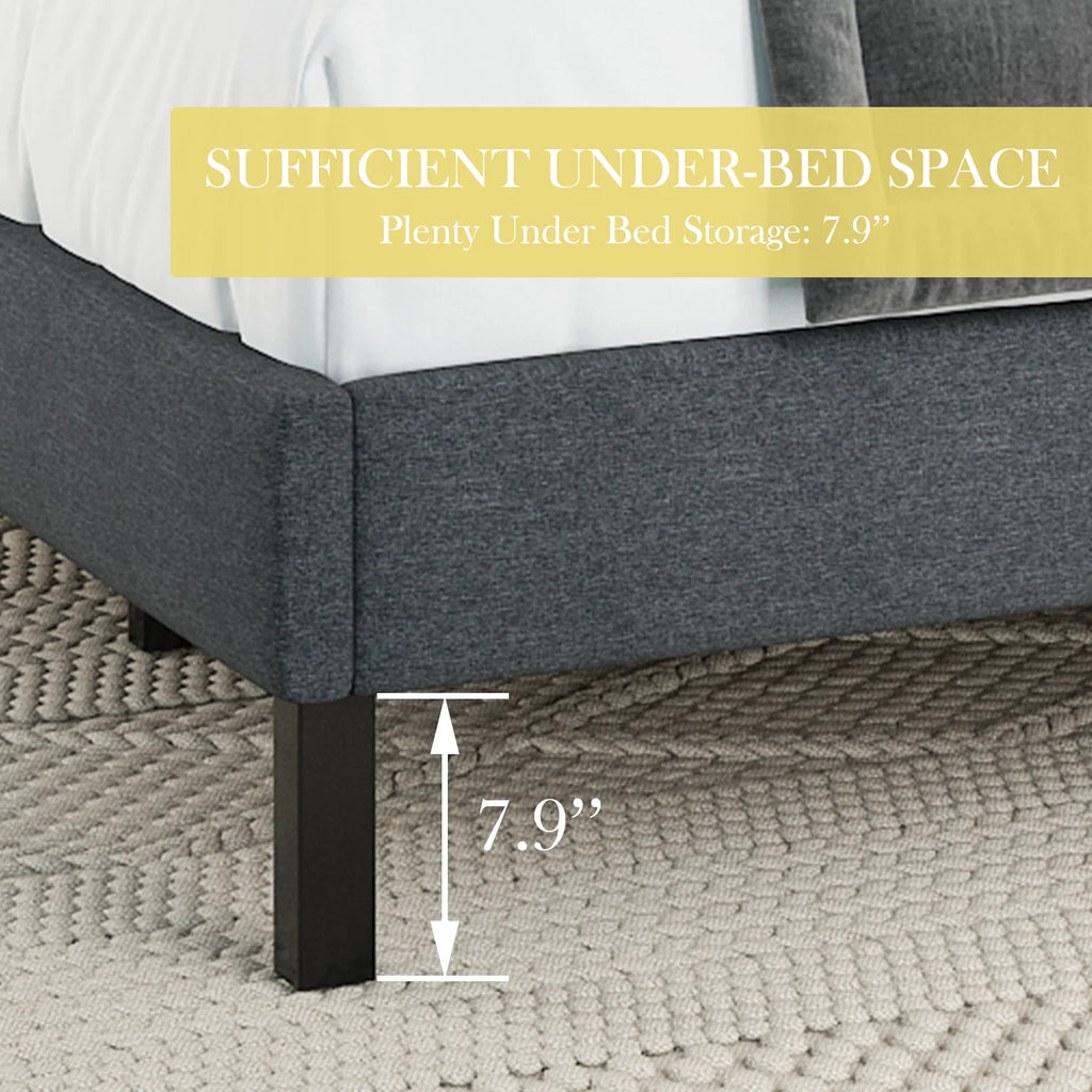Grey King Size Upholstered Platform Bed Frame with Wood Slats X758