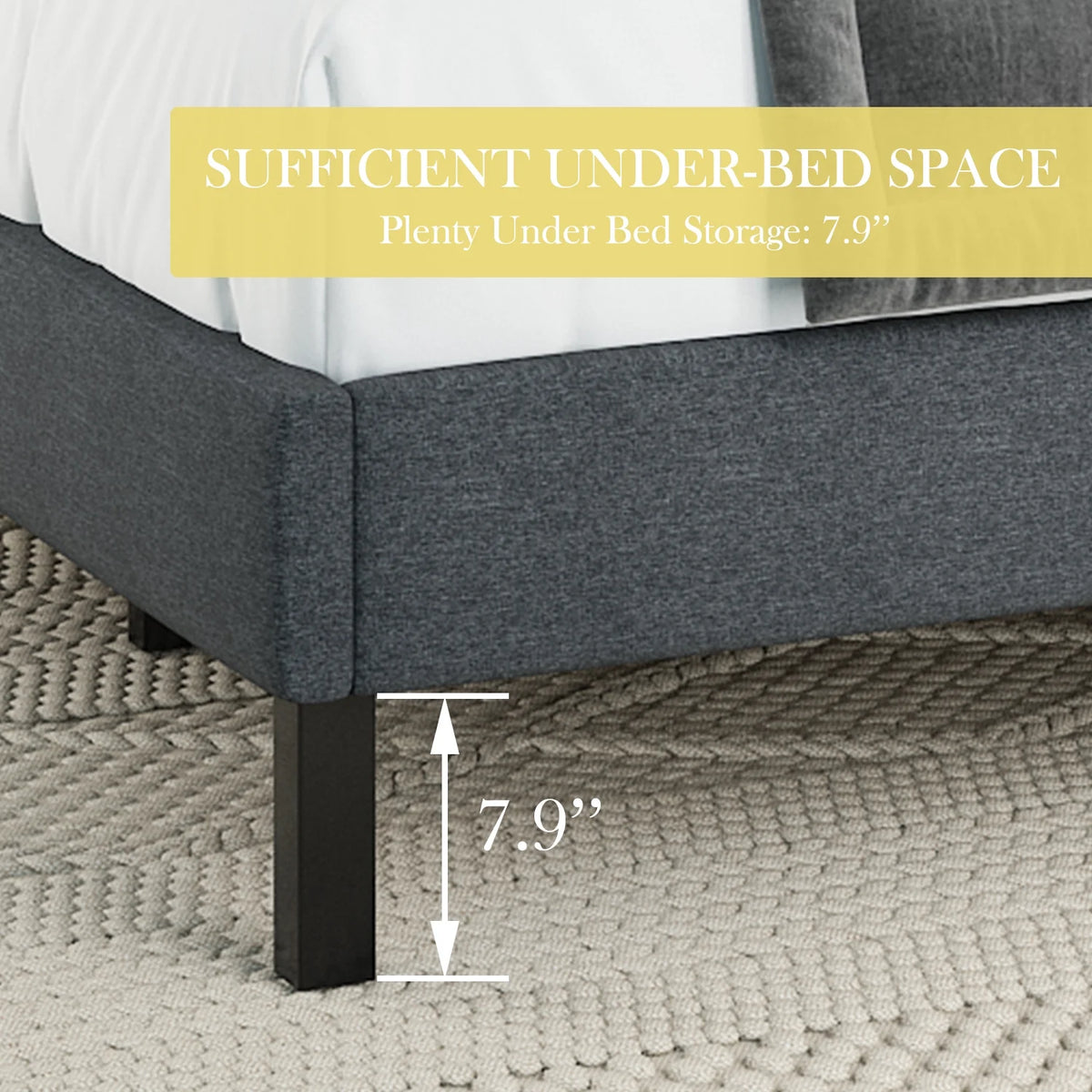 Grey King Size Upholstered Platform Bed Frame with Wood Slats X758