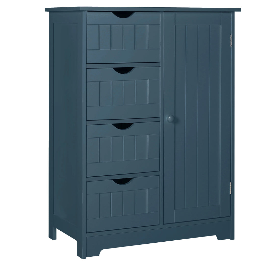Blue Wooden Bathroom Floor Storage Cabinet with 4 Drawers and 1 Cupboard S940
